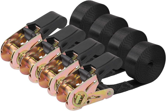 Endless Ratchet Tie down Straps Heavy Duty Cargo Tie Downs, Durable Nylon Black Strap down Ratcheting Securing Straps, Track Spring Fittings, Tie-Down Motorcycles, Trailer Loads, Kayak (8Ft - 4Pack)