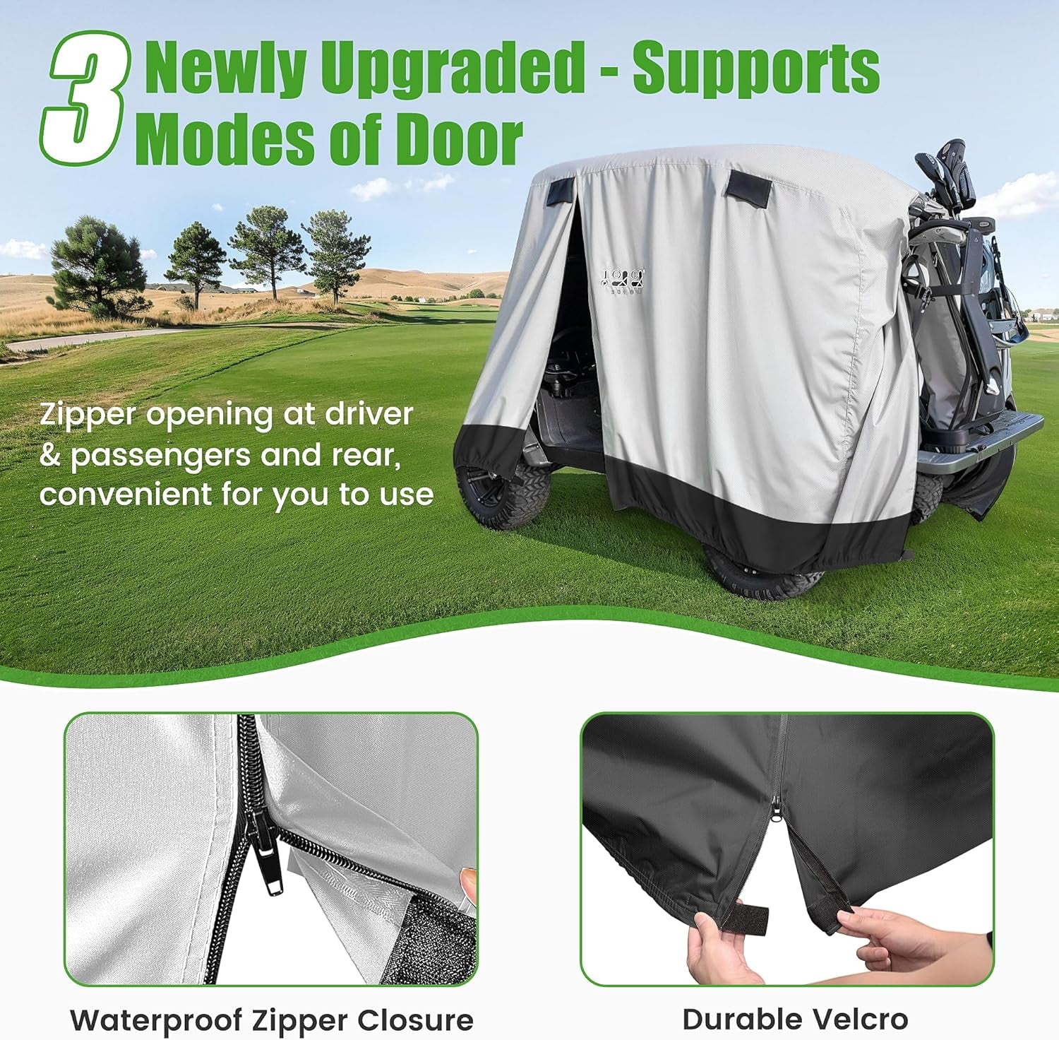 500D Waterproof Golf Cart Cover Universal Fits for Club Car, E-Z GO, Yamaha and Most Brand 4 Passenger All-Weather Polyester Full Cover with Three Zipper Doors