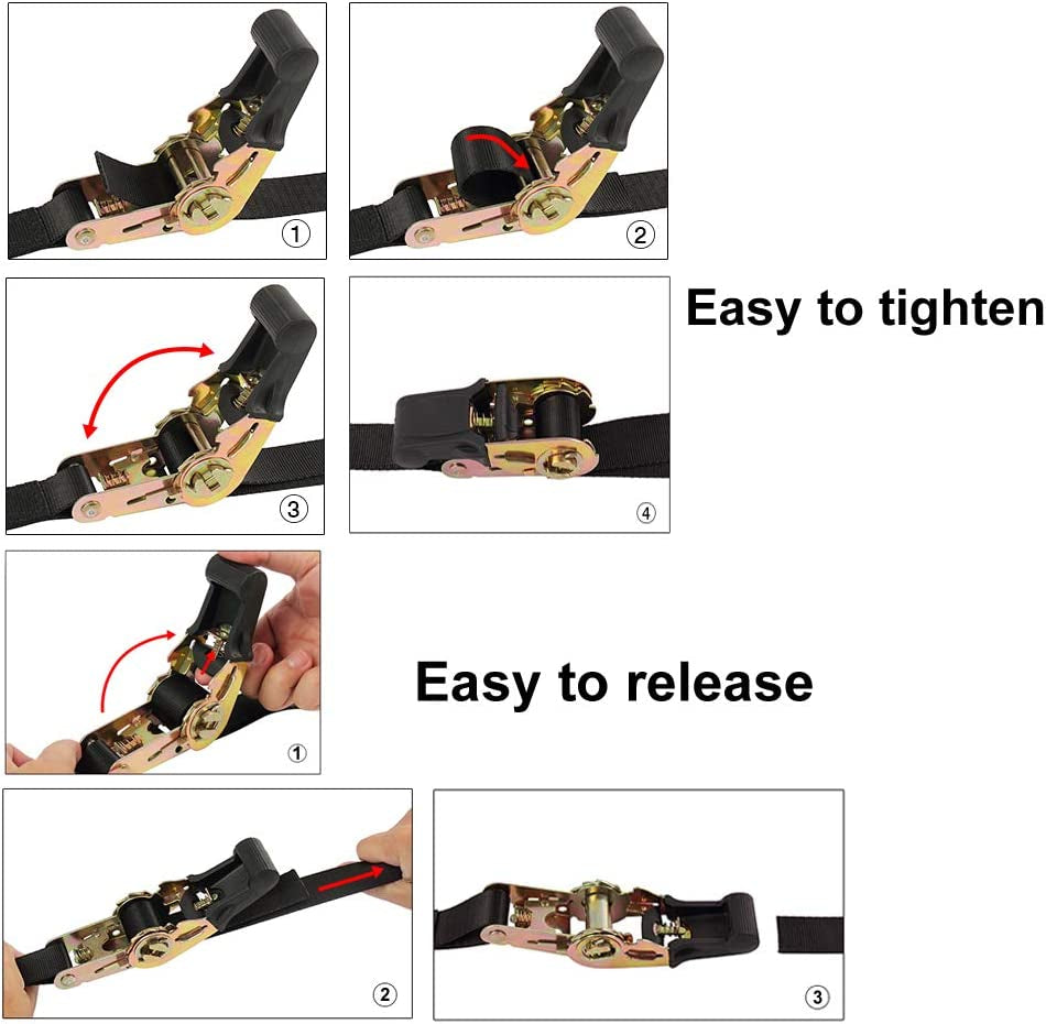 Endless Ratchet Tie down Straps Heavy Duty Cargo Tie Downs, Durable Nylon Black Strap down Ratcheting Securing Straps, Track Spring Fittings, Tie-Down Motorcycles, Trailer Loads, Kayak (8Ft - 4Pack)